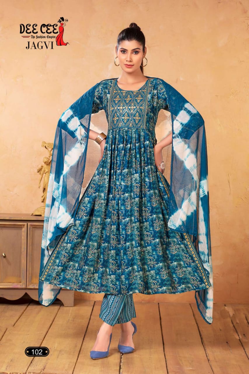 Jagvi By Deecee Heavy Chanderi Print Kurti With Bottom Dupatta